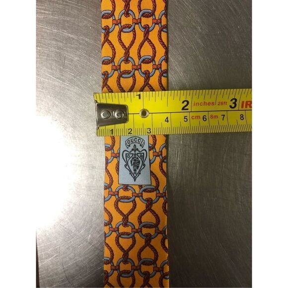 Gucci Men’s Silk Yellow and Red Rope Designer Dress Tie - Picture 9 of 9